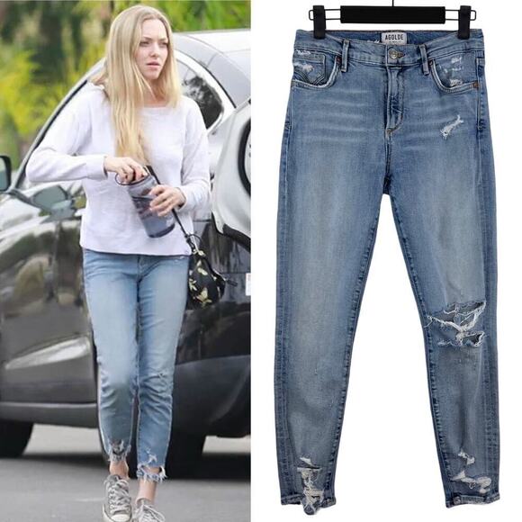 AGOLDE Sophie Crop Light Wash Jeans Chewed Hem and Waistband Size 26 Casual - Picture 1 of 10